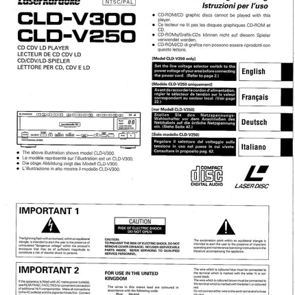 PIONEER CLD-V250 Laser Disc Player Owners Instruction Manual