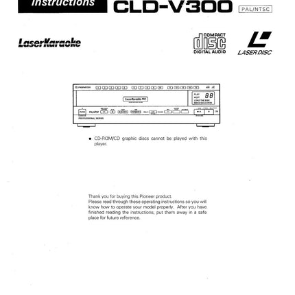 PIONEER CLD-V300 Laser Disc Player Owners Instruction Manual