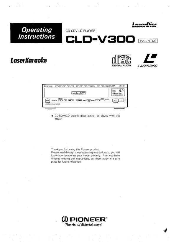 PIONEER CLD-V300 Laser Disc Player Owners Instruction Manual