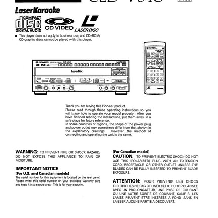 PIONEER CLD-V510 Laser Disc Player Owners Instruction Manual