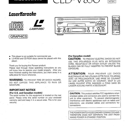 PIONEER CLD-V850 Laser Disc Player Owners Instruction Manual