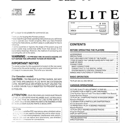 PIONEER CLD-Laser Disc Player Owners Instruction Manual