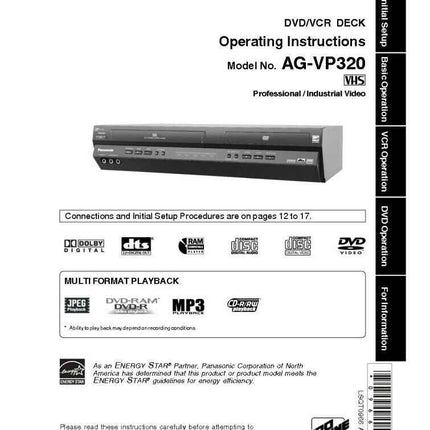 Panasonic AG-VP320 DVD VCR Combo User Instruction Manual