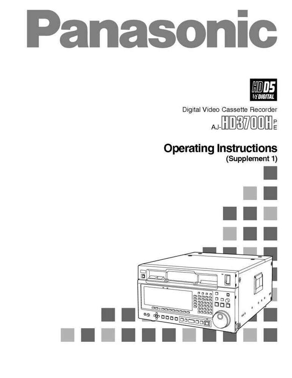 Panasonic AJ-HD3700H VCR User Instruction Manual