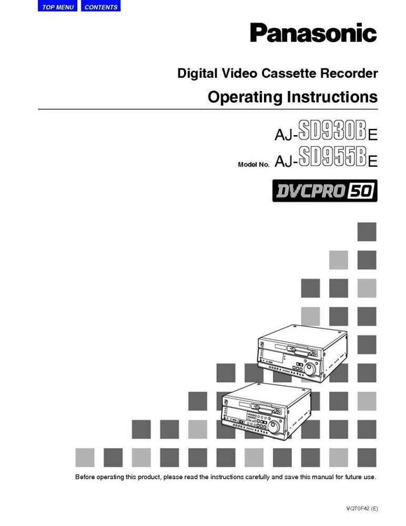 Panasonic AJ-SD930BE VCR User Instruction Manual