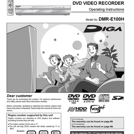 DMR-E100H DVD Recorder Owners Instruction Manual