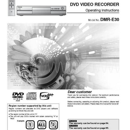 DMR-E30 DVD Recorder Owners Instruction Manual