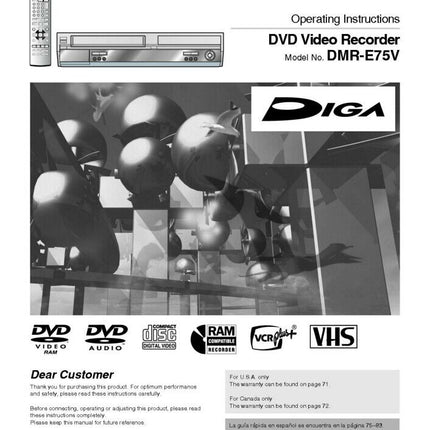 DMR-E75V DVD Recorder Owners Instruction Manual