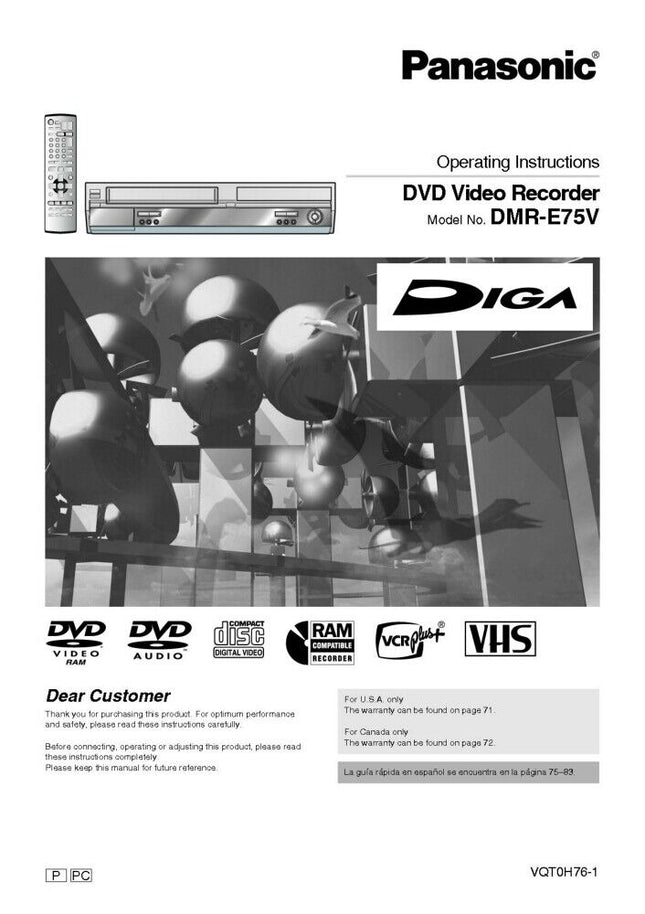 DMR-E75V DVD Recorder Owners Instruction Manual
