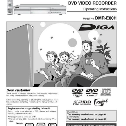 DMR-E80H DVD Recorder Owners Instruction Manual