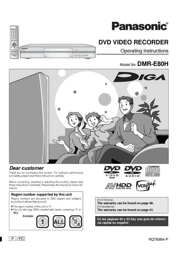 DMR-E80H DVD Recorder Owners Instruction Manual