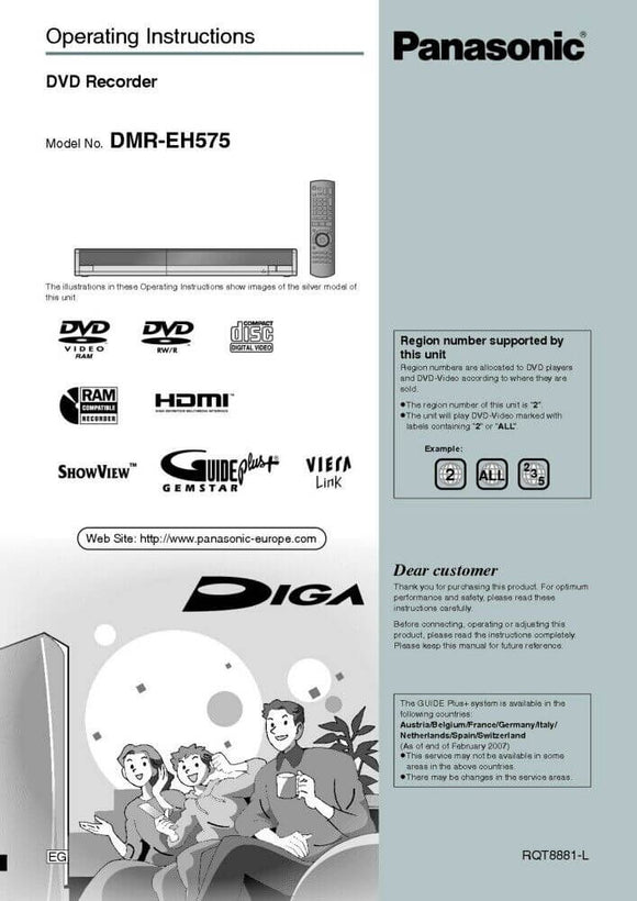 DMR-EH575 DVD Recorder Owners Instruction Manual