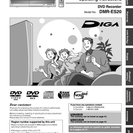 DMR-ES20 DVD Recorder Owners Instruction Manual