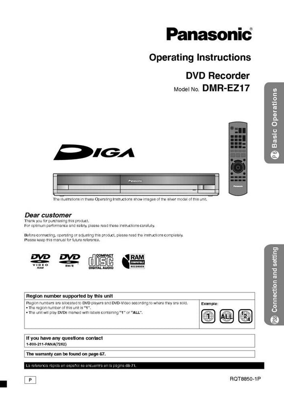 DMR-EZ17 DVD Recorder Owners Instruction Manual