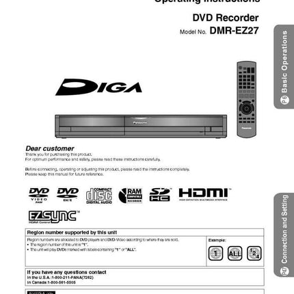 DMR-EZ27 DVD Recorder Owners Instruction Manual
