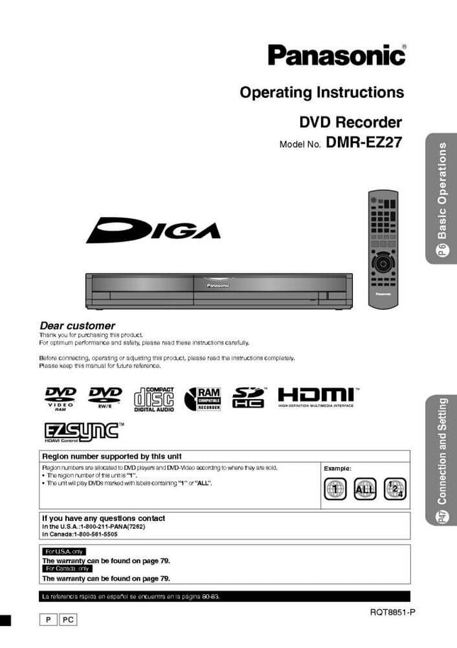 DMR-EZ27 DVD Recorder Owners Instruction Manual