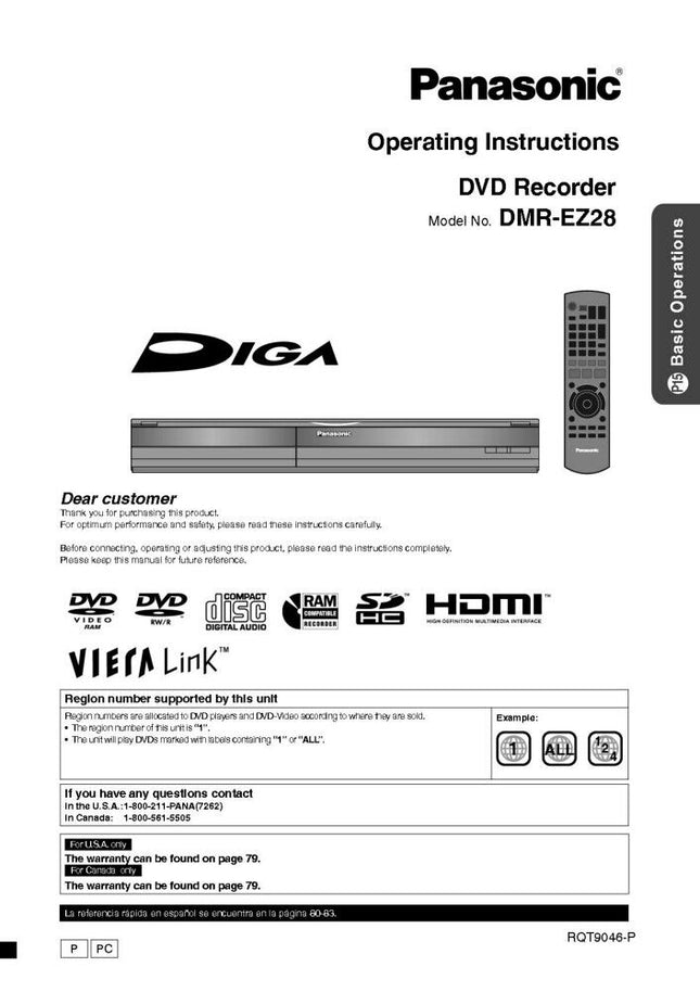 DMR-EZ28 DVD Recorder Owners Instruction Manual