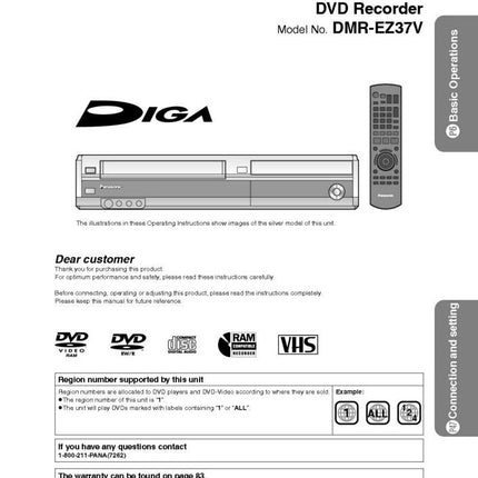 DMR-EZ37V DVD Recorder Owners Instruction Manual