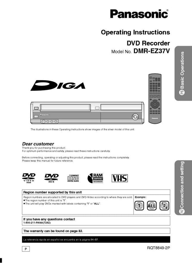 DMR-EZ37V DVD Recorder Owners Instruction Manual