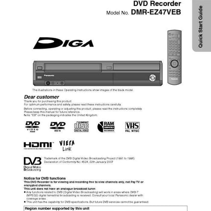 DMR-EZ47VEB DVD Recorder Owners Instruction Manual