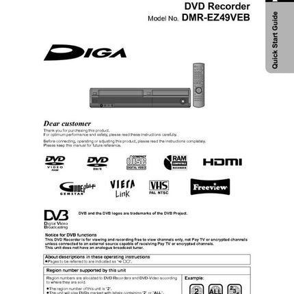 DMR-EZ49VEB DVD Recorder Owners Instruction Manual