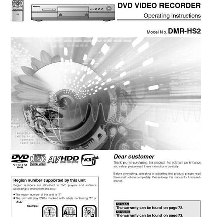 DMR-HS2 DVD Recorder Owners Instruction Manual