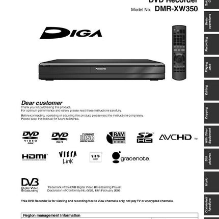 DMR-XW350 DVD Recorder Owners Instruction Manual