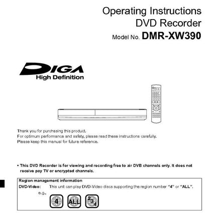 DMR-XW390 DVD Recorder Owners Instruction Manual