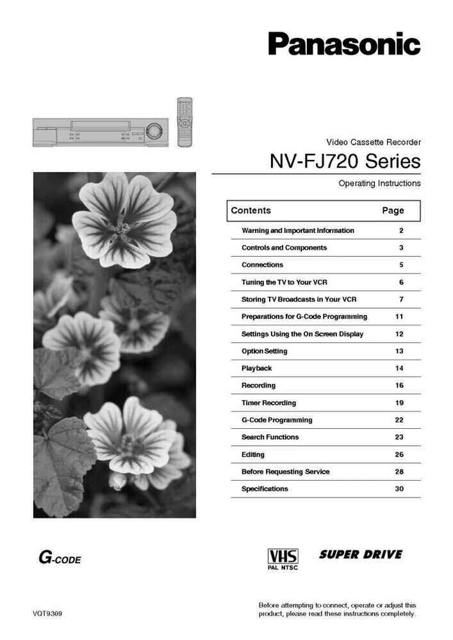 Panasonic NV-FJ720 VCR User Instruction Manual