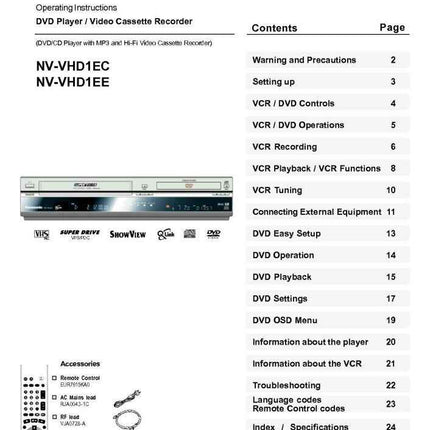 Panasonic NV-VHD1EC VCR DVD User Instruction Manual