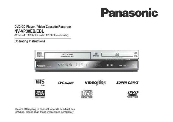 Panasonic NV-VP30EB NV-VP30EBL VCR DVD User Instruction Manual