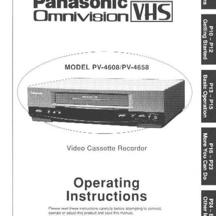 Panasonic PV-4608 VCR User Instruction Manual
