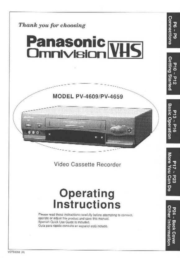 Panasonic PV-4609 VCR User Instruction Manual