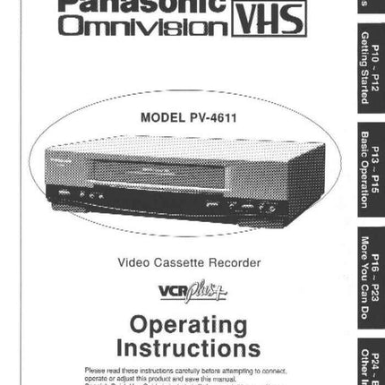 Panasonic PV-4611 VCR User Instruction Manual