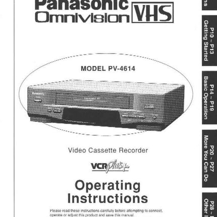 Panasonic PV-4614 VCR User Instruction Manual