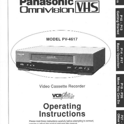 Panasonic PV-4617 VCR User Instruction Manual