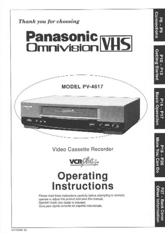 Panasonic PV-4617 VCR User Instruction Manual