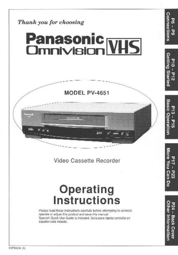 Panasonic PV-4651 VCR User Instruction Manual