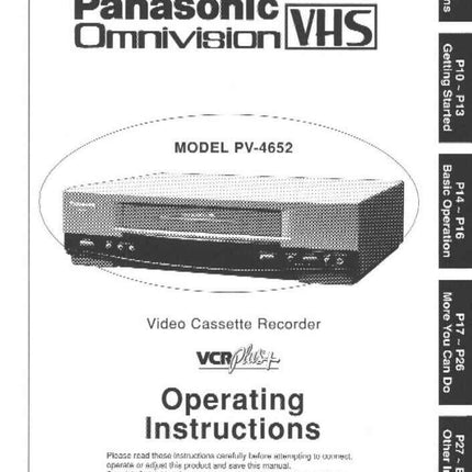 Panasonic PV-4652 VCR User Instruction Manual