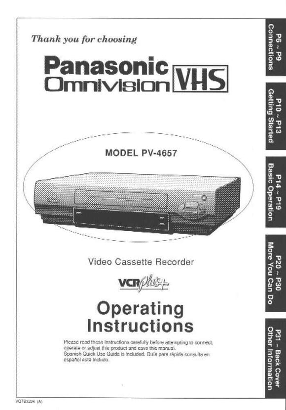 Panasonic PV-4657 VCR User Instruction Manual