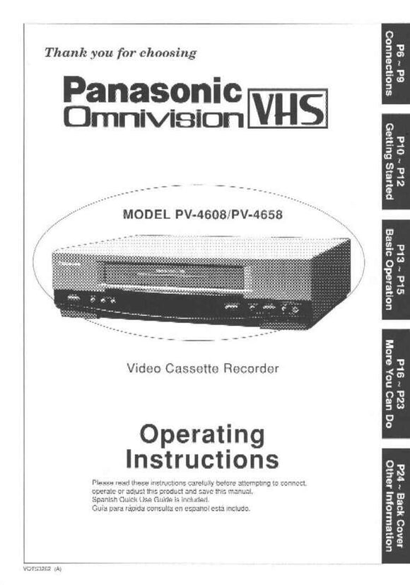 Panasonic PV-4658 VCR User Instruction Manual