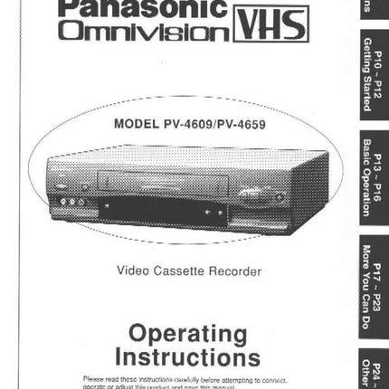 Panasonic PV-4659 VCR User Instruction Manual
