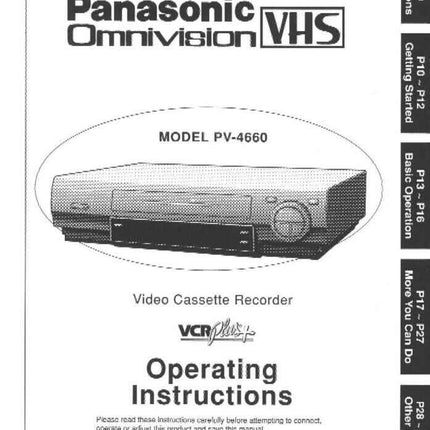 Panasonic PV-4660 VCR User Instruction Manual