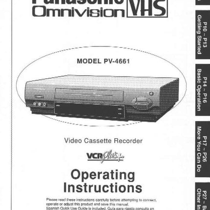 Panasonic PV-4661 VCR User Instruction Manual