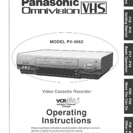 Panasonic PV-4662 VCR User Instruction Manual