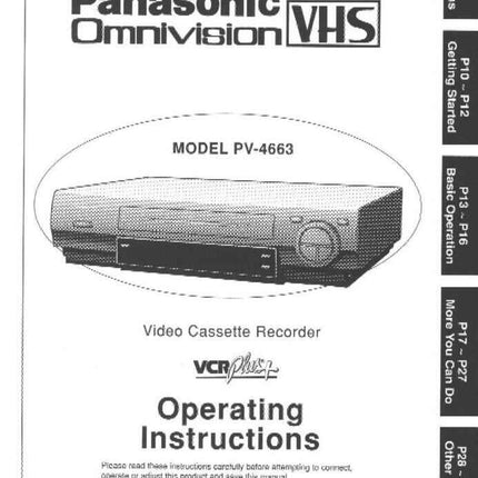 Panasonic PV-4663 VCR User Instruction Manual