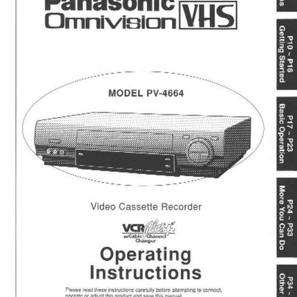 Panasonic PV-4664 VCR User Instruction Manual