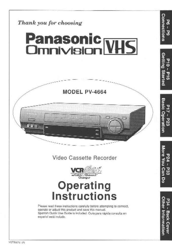 Panasonic PV-4664 VCR User Instruction Manual