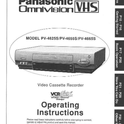 Panasonic PV-4665S VCR User Instruction Manual