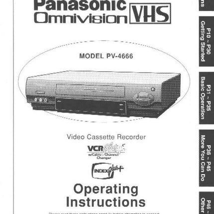 Panasonic PV-4666 VCR User Instruction Manual